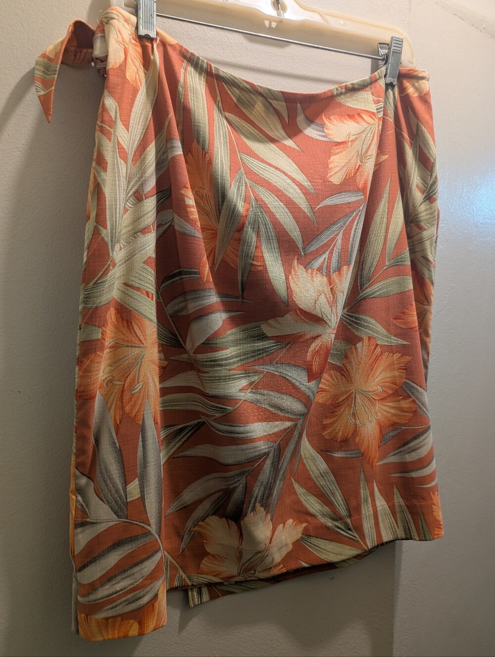 Tommy Bahama Vintage Silk Blend Terracotta Hawaiian Print Side Tie Wrap Skirt- L - Picture 8 of 12